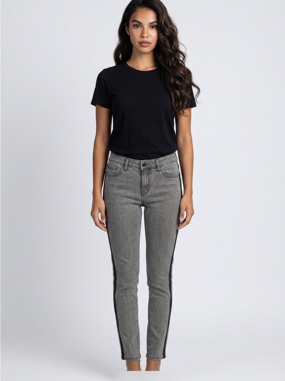 Flying Monkey Gray Skinny Jeans with Black Side Stripe